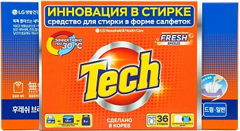 Средство для стирки Tech "Fresh Breeze", в листах, 36 шт