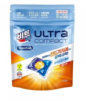 Lion Капсулы для стирки (Korea) Ultra Compact Anti Mite Care, «Хлопок», защита цвета, от пылевого клеща  8 г х 40 шт