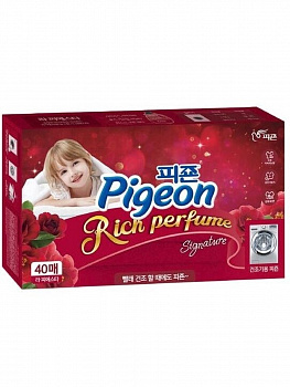 Pigeon Салфетки-кондиционер для сушки белья в сушильной машине Rich Perfume Flower Festival аромат Фестиваль цветов 40 шт