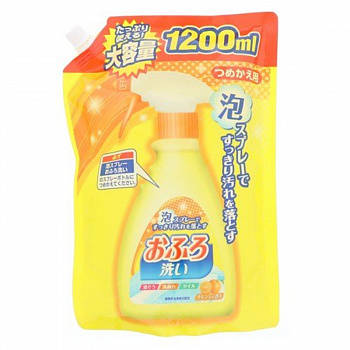 Nihon Detergent Спрей-пена Foam spray Bathing wash чистящая для ванны, с антибактериальным эффектом и апельсиновым маслом, мягкая упаковка 1200 мл