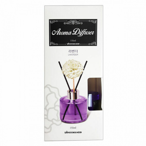 Sandokkaebi Жидкий освежитель воздуха "Aroma Diffuser" (стеклянный флакон + палочки / лаванда) 130 мл